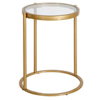 16" Round C-Shape Side Table – Brass / Blackened Bronze, Tempered Glass Top, Modern Style, Single
