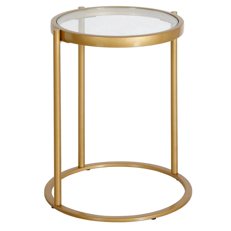 16" Round C-Shape Side Table – Brass / Blackened Bronze, Tempered Glass Top, Modern Style, Single