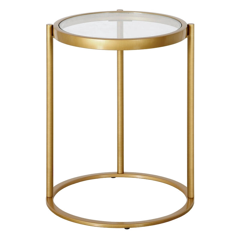 16" Round C-Shape Side Table – Brass / Blackened Bronze, Tempered Glass Top, Modern Style, Single