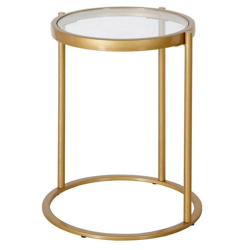 16" Round C-Shape Side Table – Brass / Blackened Bronze, Tempered Glass Top, Modern Style, Single