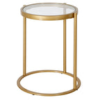 16" Round C-Shape Side Table – Brass / Blackened Bronze, Tempered Glass Top, Modern Style, Single