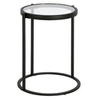 16" Round C-Shape Side Table – Brass / Blackened Bronze, Tempered Glass Top, Modern Style, Single