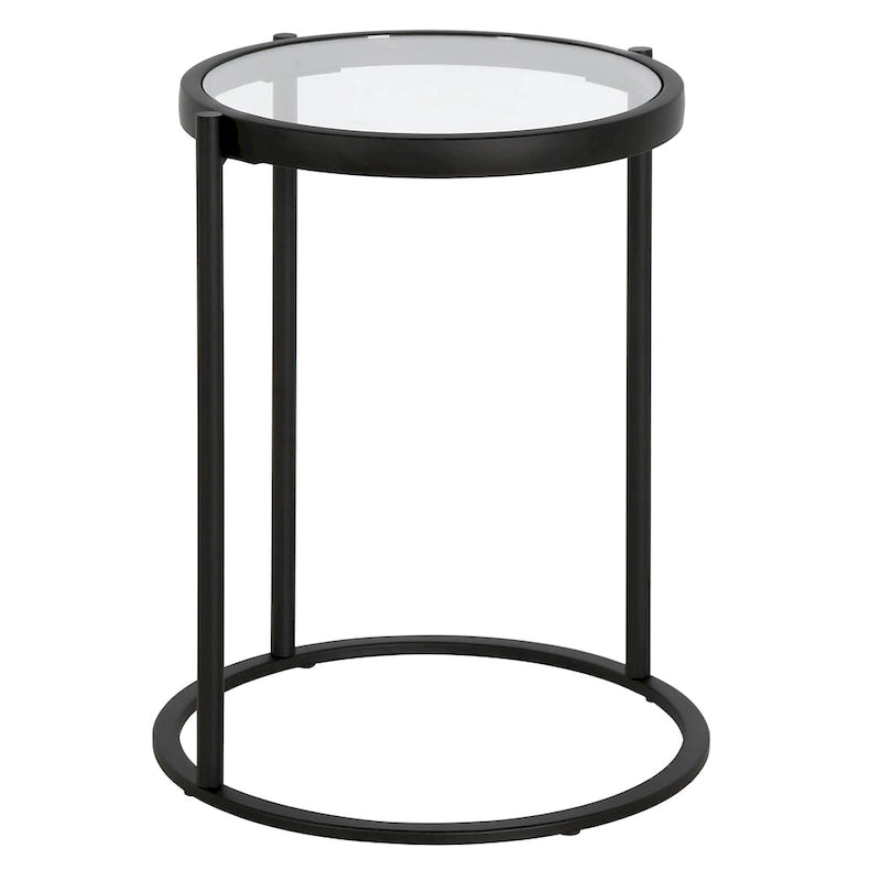 16" Round C-Shape Side Table – Brass / Blackened Bronze, Tempered Glass Top, Modern Style, Single