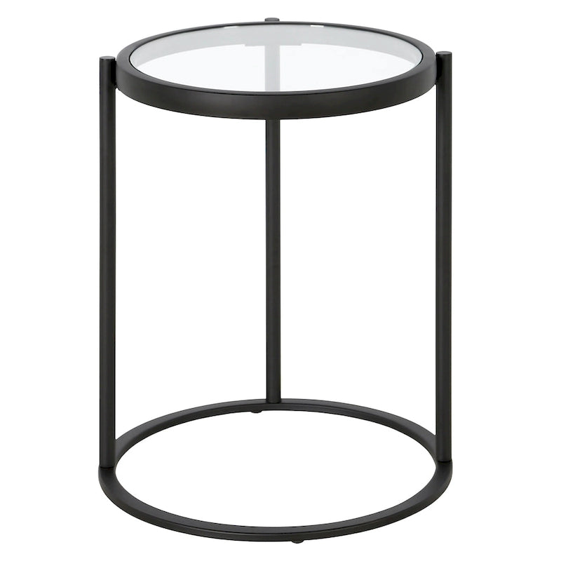 16" Round C-Shape Side Table – Brass / Blackened Bronze, Tempered Glass Top, Modern Style, Single