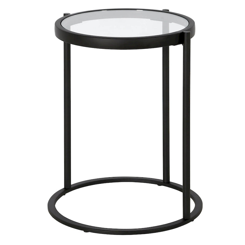 16" Round C-Shape Side Table – Brass / Blackened Bronze, Tempered Glass Top, Modern Style, Single