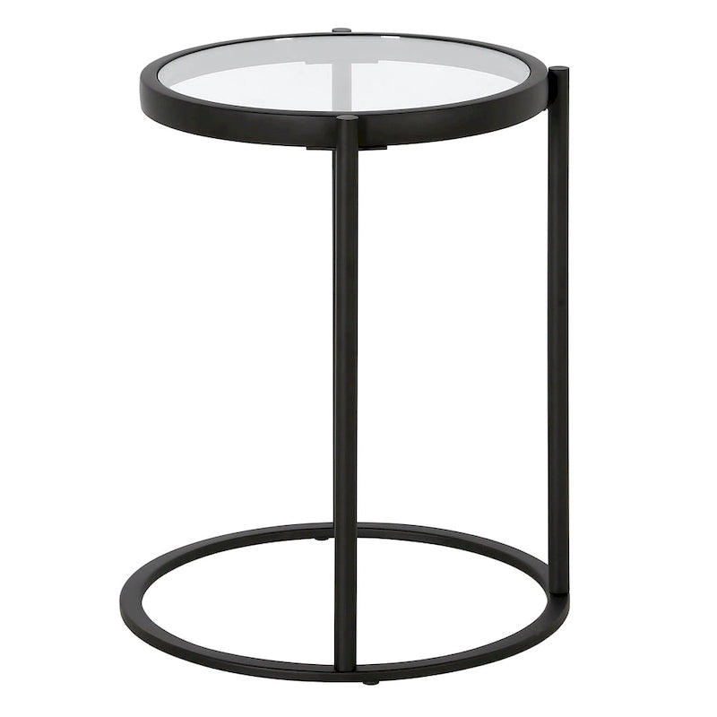 16" Round C-Shape Side Table – Brass / Blackened Bronze, Tempered Glass Top, Modern Style, Single