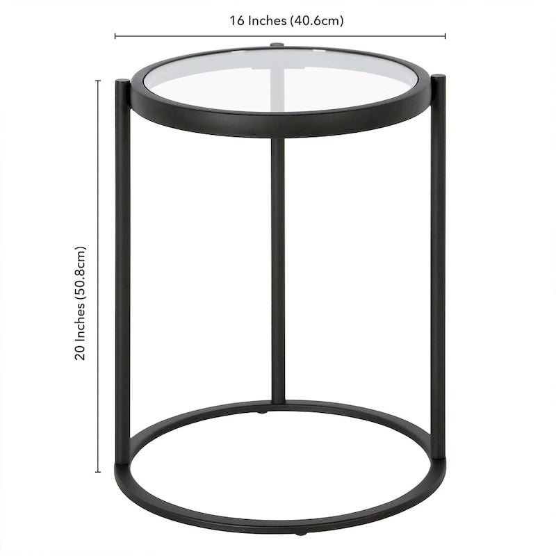 16" Round C-Shape Side Table – Brass / Blackened Bronze, Tempered Glass Top, Modern Style, Single