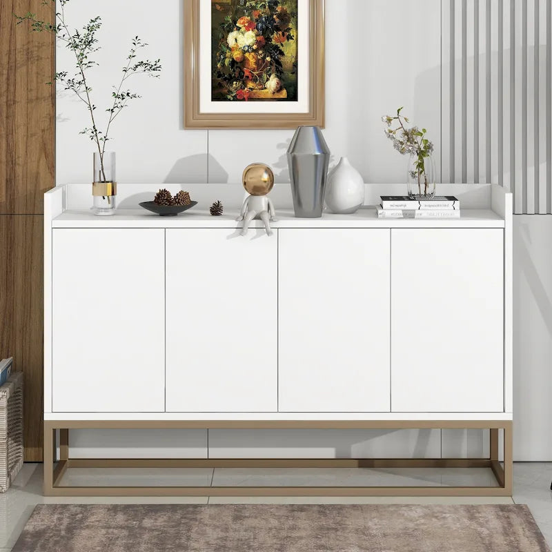 Black / White / Navy Sideboard Cabinet with Gold Legs – Single-Person Assembly