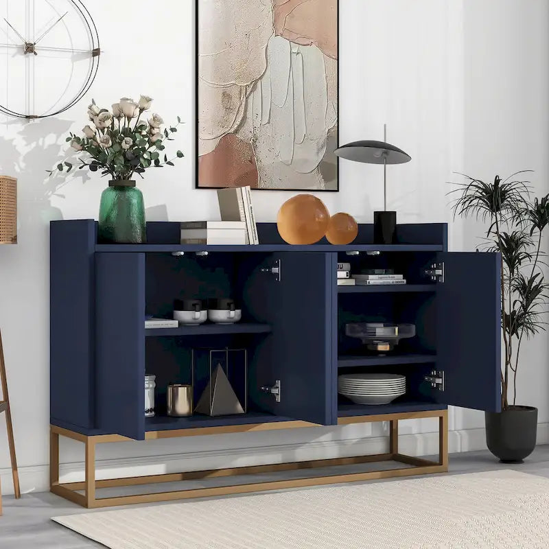 Black / White / Navy Sideboard Cabinet with Gold Legs – Single-Person Assembly