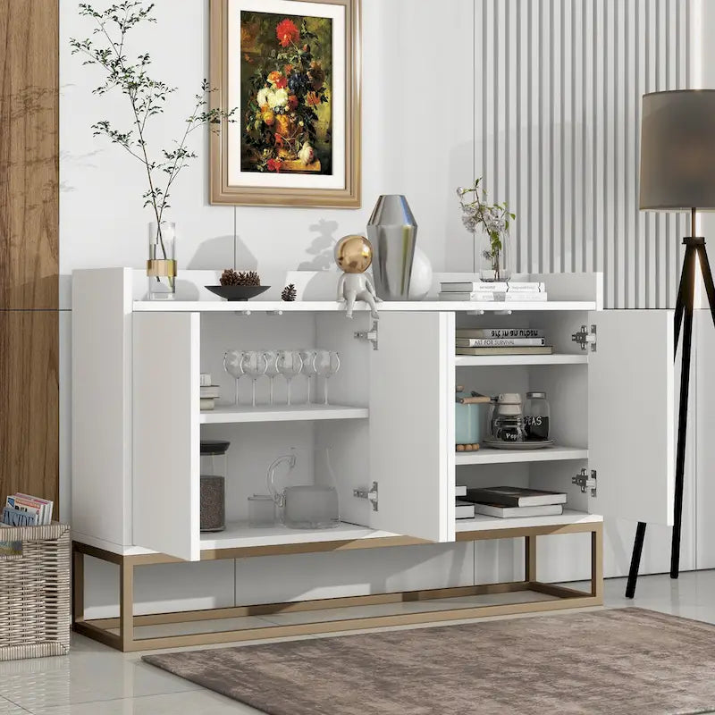Black / White / Navy Sideboard Cabinet with Gold Legs – Single-Person Assembly