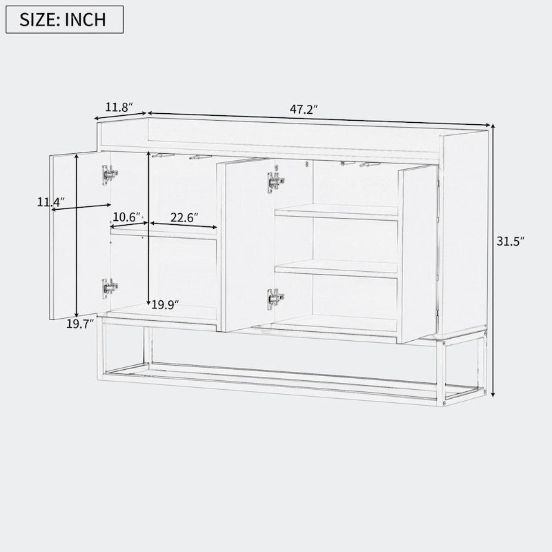 Black / White / Navy Sideboard Cabinet with Gold Legs – Single-Person Assembly
