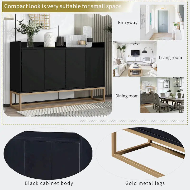Black / White / Navy Sideboard Cabinet with Gold Legs – Single-Person Assembly