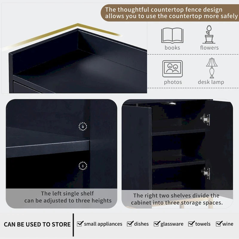 Black / White / Navy Sideboard Cabinet with Gold Legs – Single-Person Assembly