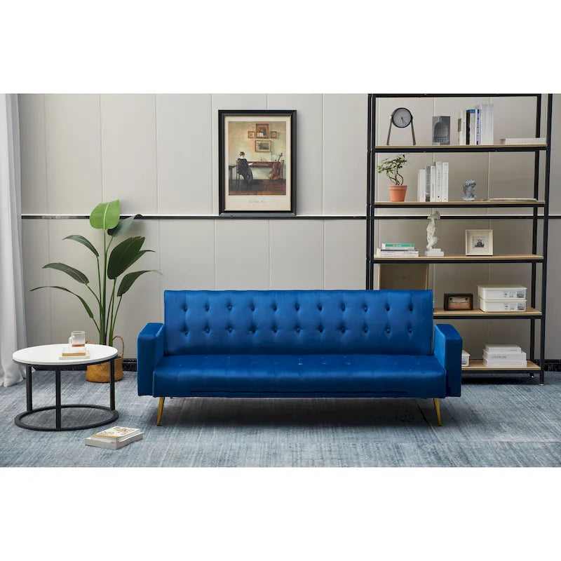 75" Tufted Velvet Convertible Sleeper Sofa – Dark Blue / Green / Army Green / Rose / Ginger / Dark Grey / Beige, Chrome Legs, Seats 2