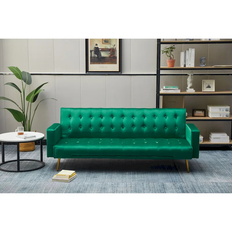 75" Tufted Velvet Convertible Sleeper Sofa – Dark Blue / Green / Army Green / Rose / Ginger / Dark Grey / Beige, Chrome Legs, Seats 2
