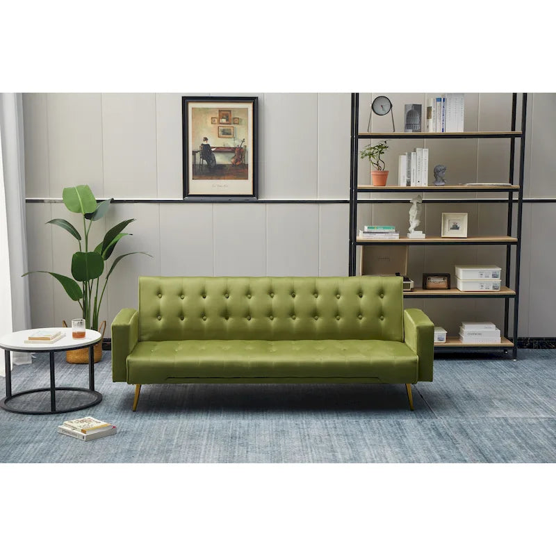 75" Tufted Velvet Convertible Sleeper Sofa – Dark Blue / Green / Army Green / Rose / Ginger / Dark Grey / Beige, Chrome Legs, Seats 2