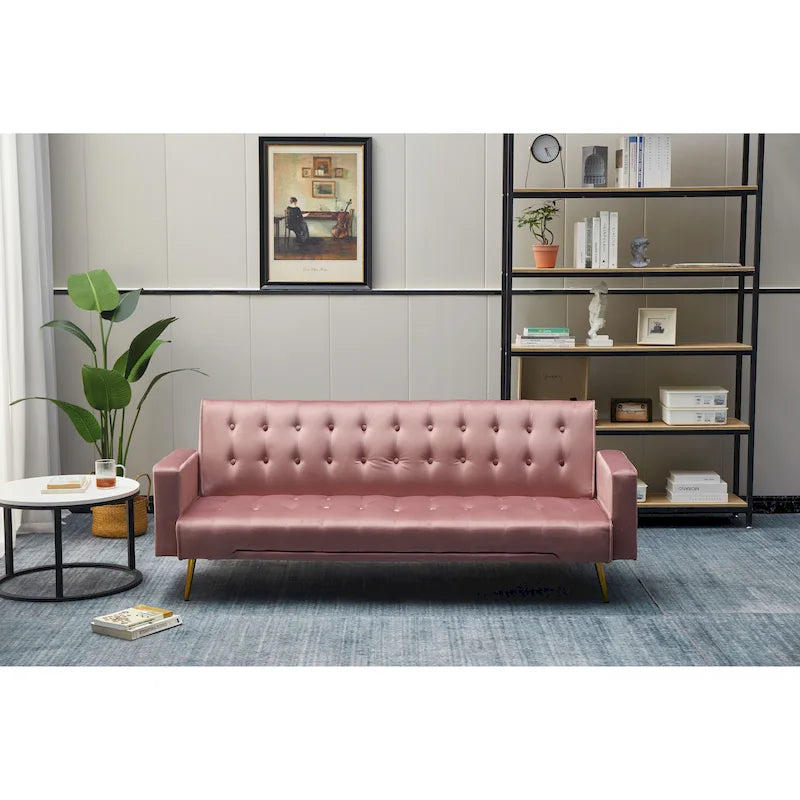 75" Tufted Velvet Convertible Sleeper Sofa – Dark Blue / Green / Army Green / Rose / Ginger / Dark Grey / Beige, Chrome Legs, Seats 2