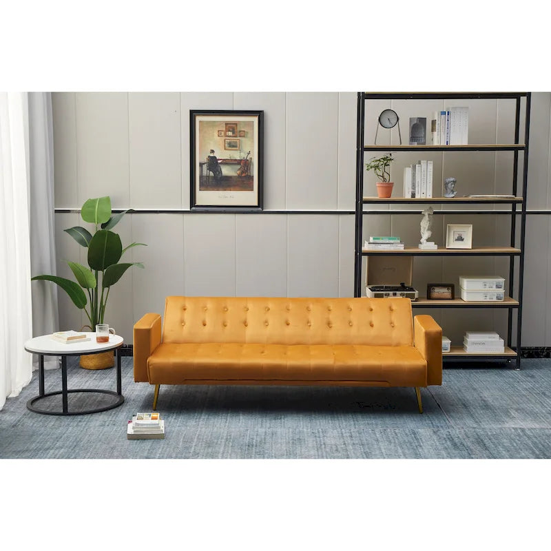 75" Tufted Velvet Convertible Sleeper Sofa – Dark Blue / Green / Army Green / Rose / Ginger / Dark Grey / Beige, Chrome Legs, Seats 2