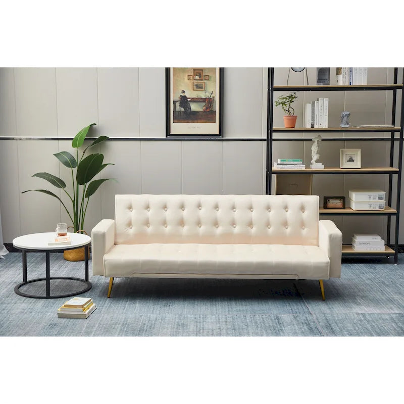 75" Tufted Velvet Convertible Sleeper Sofa – Dark Blue / Green / Army Green / Rose / Ginger / Dark Grey / Beige, Chrome Legs, Seats 2