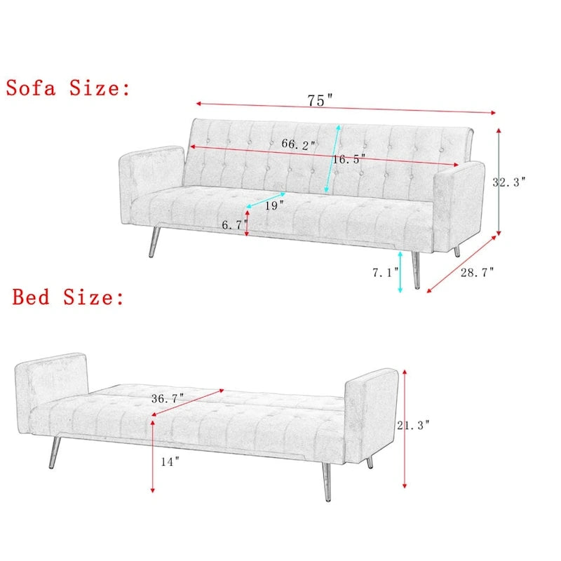 75  Wide Tufted Velvet Convertible Sleeper sofa