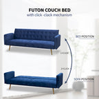75" Tufted Velvet Convertible Sleeper Sofa – Dark Blue / Green / Army Green / Rose / Ginger / Dark Grey / Beige, Chrome Legs, Seats 2