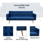 75" Tufted Velvet Convertible Sleeper Sofa – Dark Blue / Green / Army Green / Rose / Ginger / Dark Grey / Beige, Chrome Legs, Seats 2