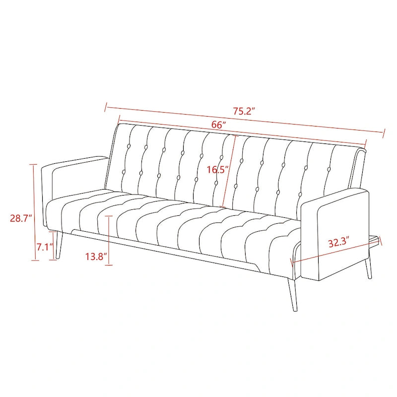 75" Tufted Velvet Convertible Sleeper Sofa – Dark Blue / Green / Army Green / Rose / Ginger / Dark Grey / Beige, Chrome Legs, Seats 2