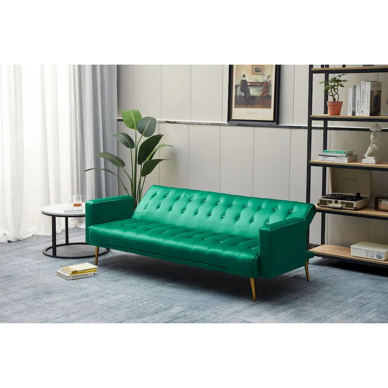 75" Tufted Velvet Convertible Sleeper Sofa – Dark Blue / Green / Army Green / Rose / Ginger / Dark Grey / Beige, Chrome Legs, Seats 2