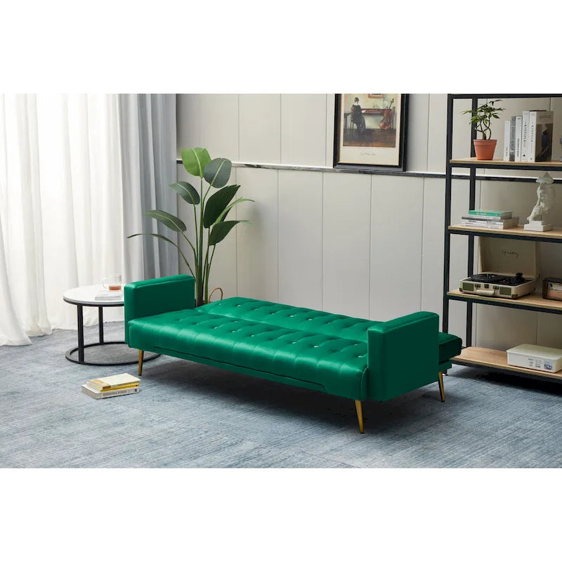 75" Tufted Velvet Convertible Sleeper Sofa – Dark Blue / Green / Army Green / Rose / Ginger / Dark Grey / Beige, Chrome Legs, Seats 2