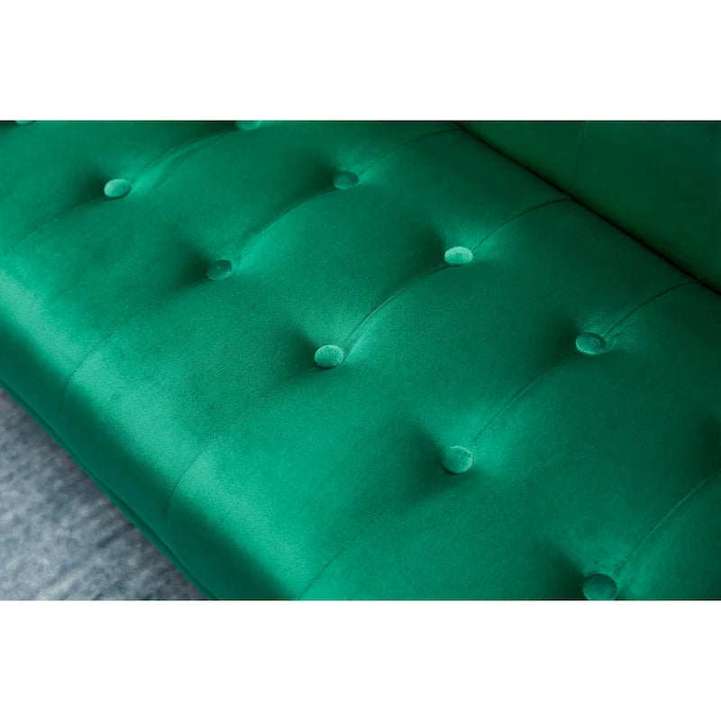 75" Tufted Velvet Convertible Sleeper Sofa – Dark Blue / Green / Army Green / Rose / Ginger / Dark Grey / Beige, Chrome Legs, Seats 2