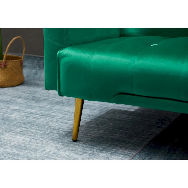 75" Tufted Velvet Convertible Sleeper Sofa – Dark Blue / Green / Army Green / Rose / Ginger / Dark Grey / Beige, Chrome Legs, Seats 2