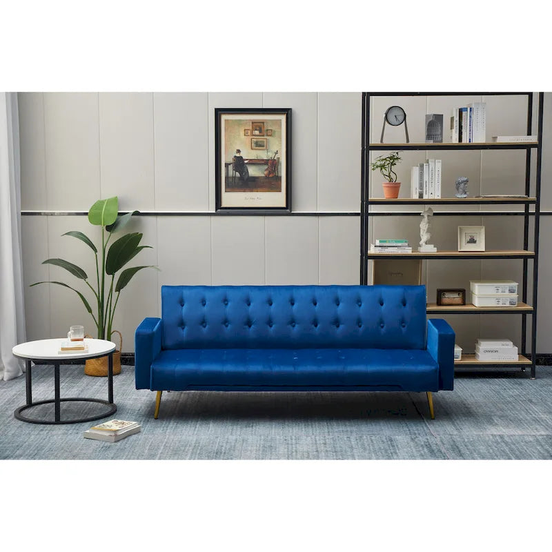 75" Tufted Velvet Convertible Sleeper Sofa – Dark Blue / Green / Army Green / Rose / Ginger / Dark Grey / Beige, Chrome Legs, Seats 2