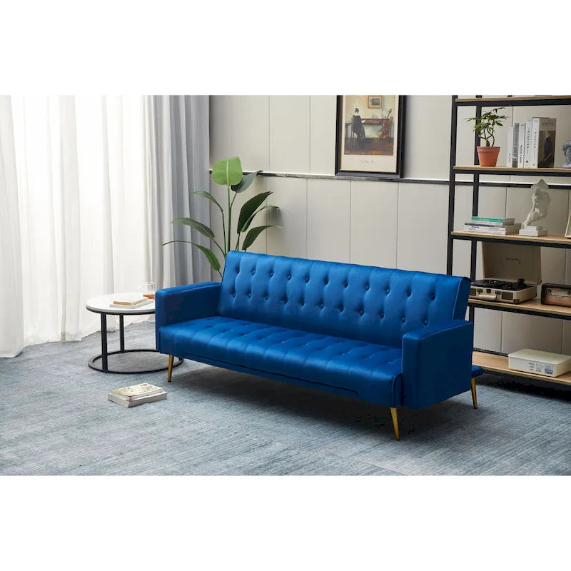75" Tufted Velvet Convertible Sleeper Sofa – Dark Blue / Green / Army Green / Rose / Ginger / Dark Grey / Beige, Chrome Legs, Seats 2