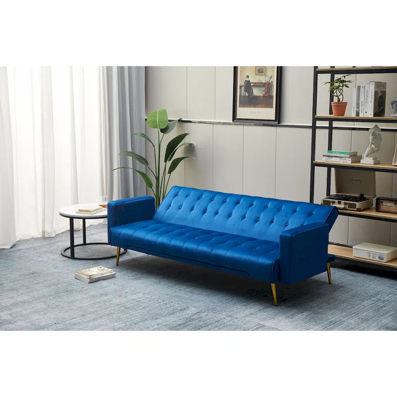 75" Tufted Velvet Convertible Sleeper Sofa – Dark Blue / Green / Army Green / Rose / Ginger / Dark Grey / Beige, Chrome Legs, Seats 2
