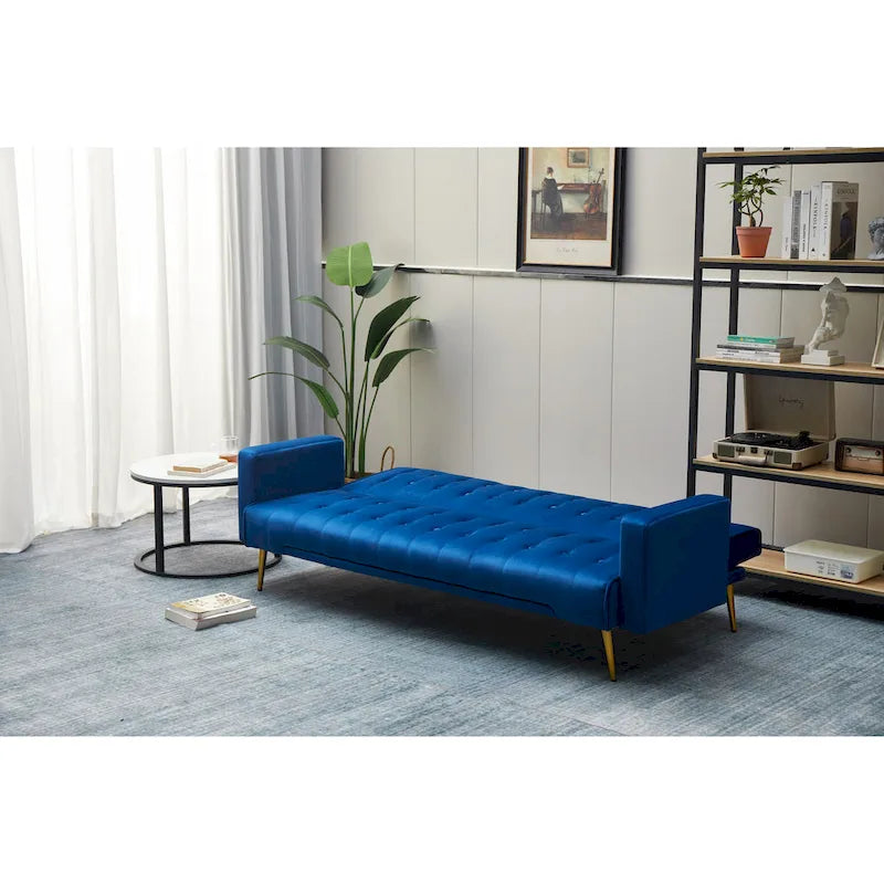 75" Tufted Velvet Convertible Sleeper Sofa – Dark Blue / Green / Army Green / Rose / Ginger / Dark Grey / Beige, Chrome Legs, Seats 2