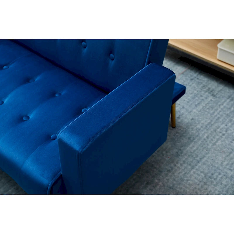 75" Tufted Velvet Convertible Sleeper Sofa – Dark Blue / Green / Army Green / Rose / Ginger / Dark Grey / Beige, Chrome Legs, Seats 2