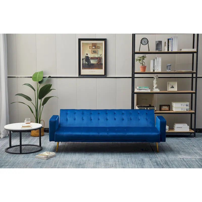75" Tufted Velvet Convertible Sleeper Sofa – Dark Blue / Green / Army Green / Rose / Ginger / Dark Grey / Beige, Chrome Legs, Seats 2