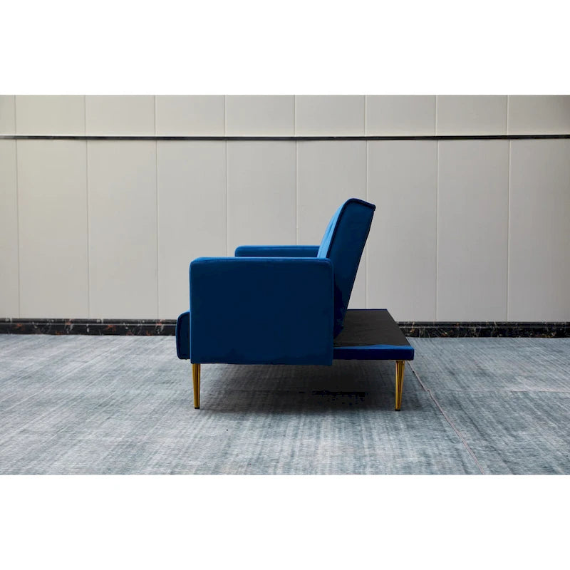 75" Tufted Velvet Convertible Sleeper Sofa – Dark Blue / Green / Army Green / Rose / Ginger / Dark Grey / Beige, Chrome Legs, Seats 2