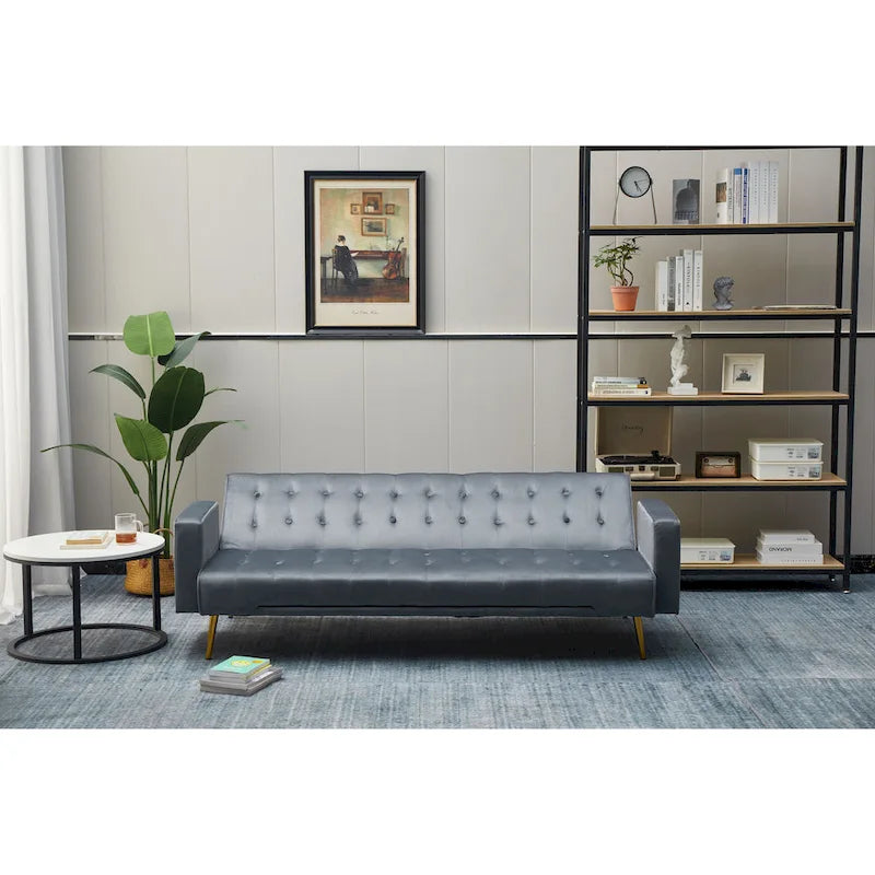 75" Tufted Velvet Convertible Sleeper Sofa – Dark Blue / Green / Army Green / Rose / Ginger / Dark Grey / Beige, Chrome Legs, Seats 2