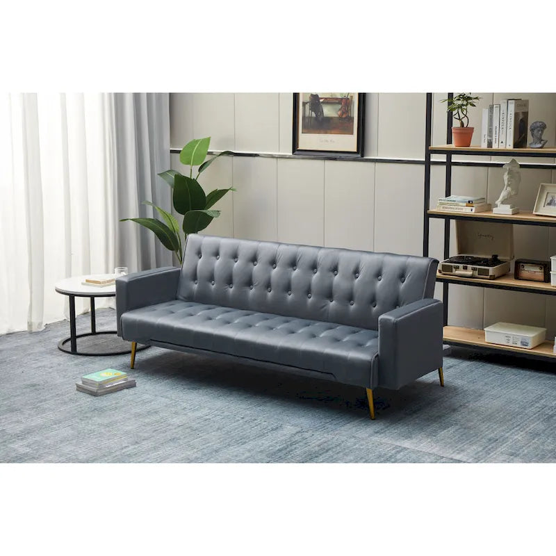 75" Tufted Velvet Convertible Sleeper Sofa – Dark Blue / Green / Army Green / Rose / Ginger / Dark Grey / Beige, Chrome Legs, Seats 2