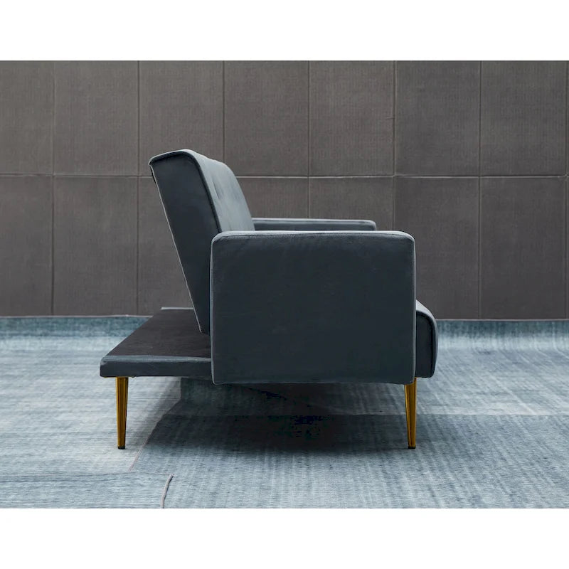 75" Tufted Velvet Convertible Sleeper Sofa – Dark Blue / Green / Army Green / Rose / Ginger / Dark Grey / Beige, Chrome Legs, Seats 2