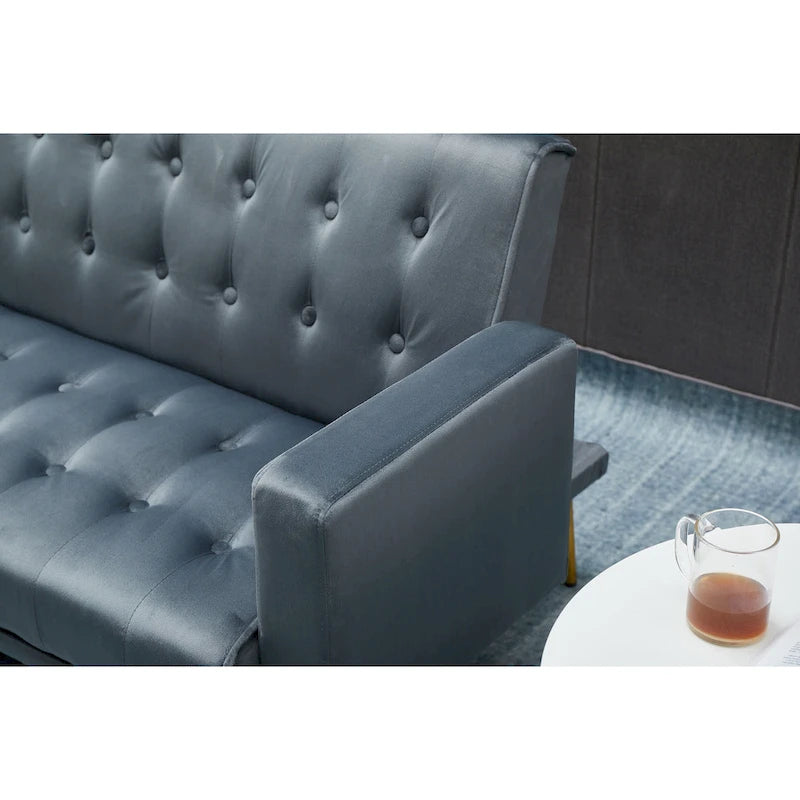 75" Tufted Velvet Convertible Sleeper Sofa – Dark Blue / Green / Army Green / Rose / Ginger / Dark Grey / Beige, Chrome Legs, Seats 2