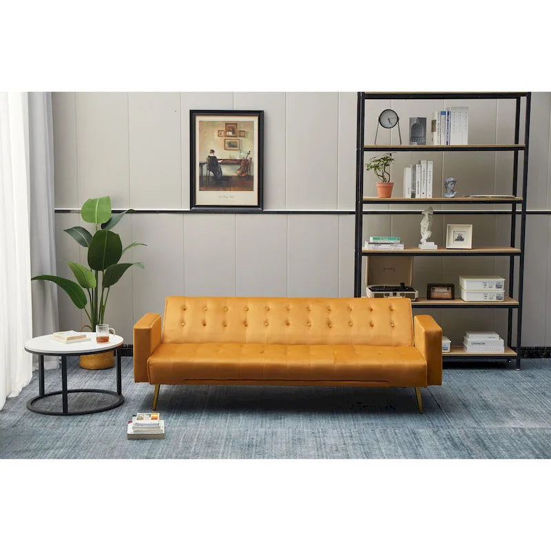 75" Tufted Velvet Convertible Sleeper Sofa – Dark Blue / Green / Army Green / Rose / Ginger / Dark Grey / Beige, Chrome Legs, Seats 2