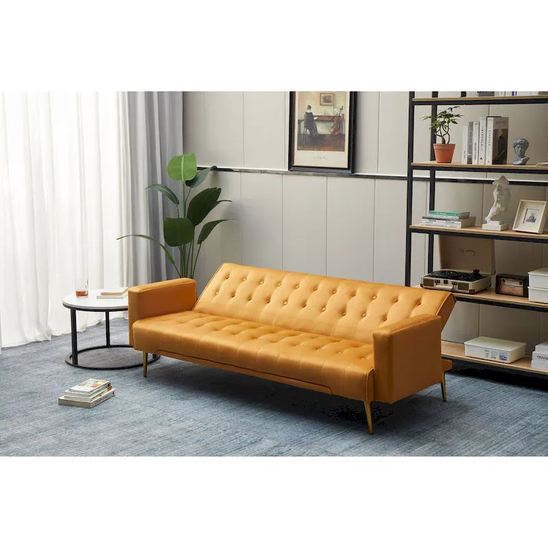 75" Tufted Velvet Convertible Sleeper Sofa – Dark Blue / Green / Army Green / Rose / Ginger / Dark Grey / Beige, Chrome Legs, Seats 2