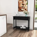Console Table with 2 Drawers & Bottom Shelf – Blue / White / Walnut / Black / Dark Walnut, Solid Rubberwood, Single