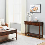 Console Table with 2 Drawers & Bottom Shelf – Blue / White / Walnut / Black / Dark Walnut, Solid Rubberwood, Single
