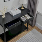 Console Table with 2 Drawers & Bottom Shelf – Blue / White / Walnut / Black / Dark Walnut, Solid Rubberwood, Single