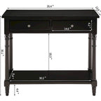 Console Table with 2 Drawers & Bottom Shelf – Blue / White / Walnut / Black / Dark Walnut, Solid Rubberwood, Single