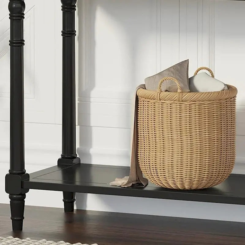 Console Table with 2 Drawers & Bottom Shelf – Blue / White / Walnut / Black / Dark Walnut, Solid Rubberwood, Single