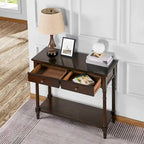 Console Table with 2 Drawers & Bottom Shelf – Blue / White / Walnut / Black / Dark Walnut, Solid Rubberwood, Single